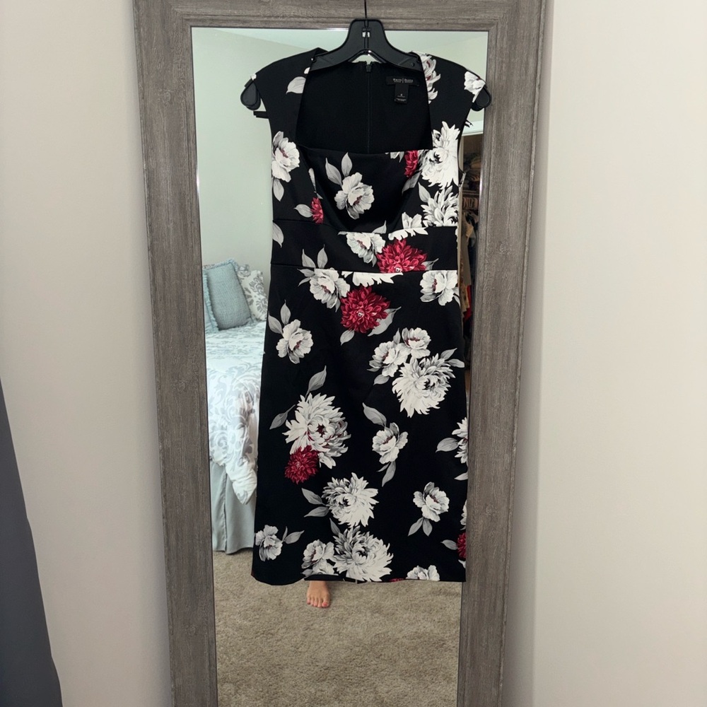 White House Black Market Black Dress with Red and White Floral